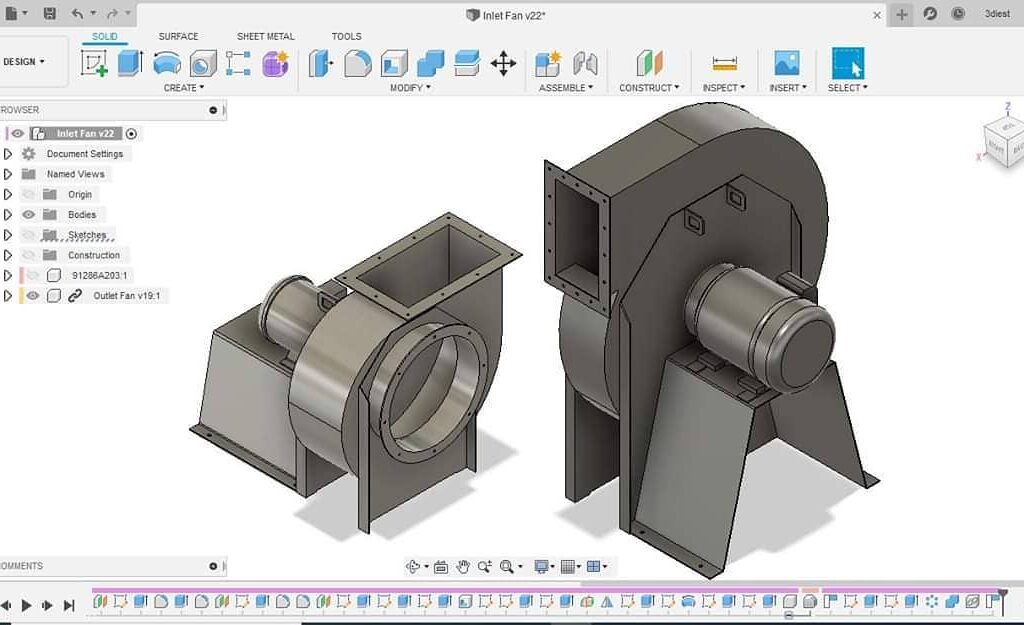 Industrial ID Fan 3D modeling Fusion 360